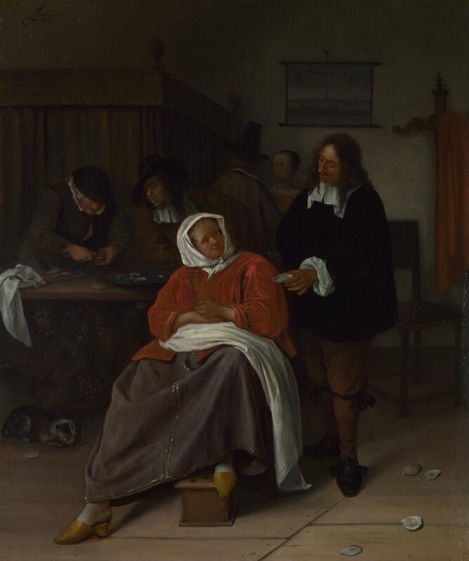 Intérieur avec un homme offrant une huître à une femme, Jan Steen, National Gallery
